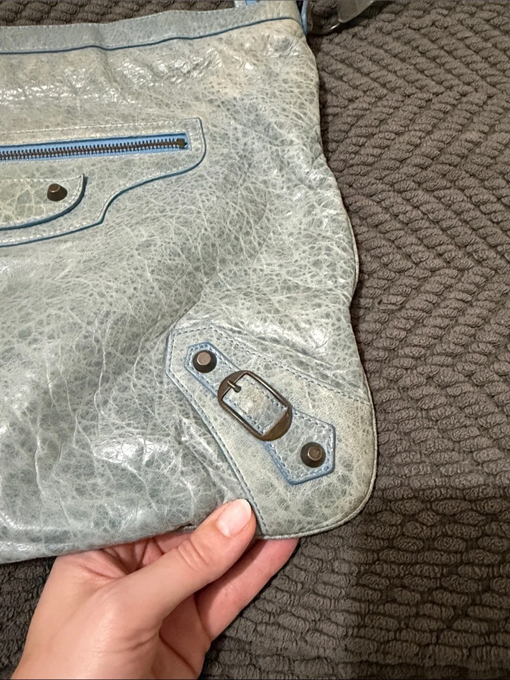 Balenciaga faded blue leather messenger bag